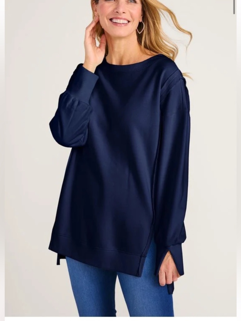 Soft Surroundings Kika French Terry Blue Crewneck Sweatshirt Cozy Lounge casual